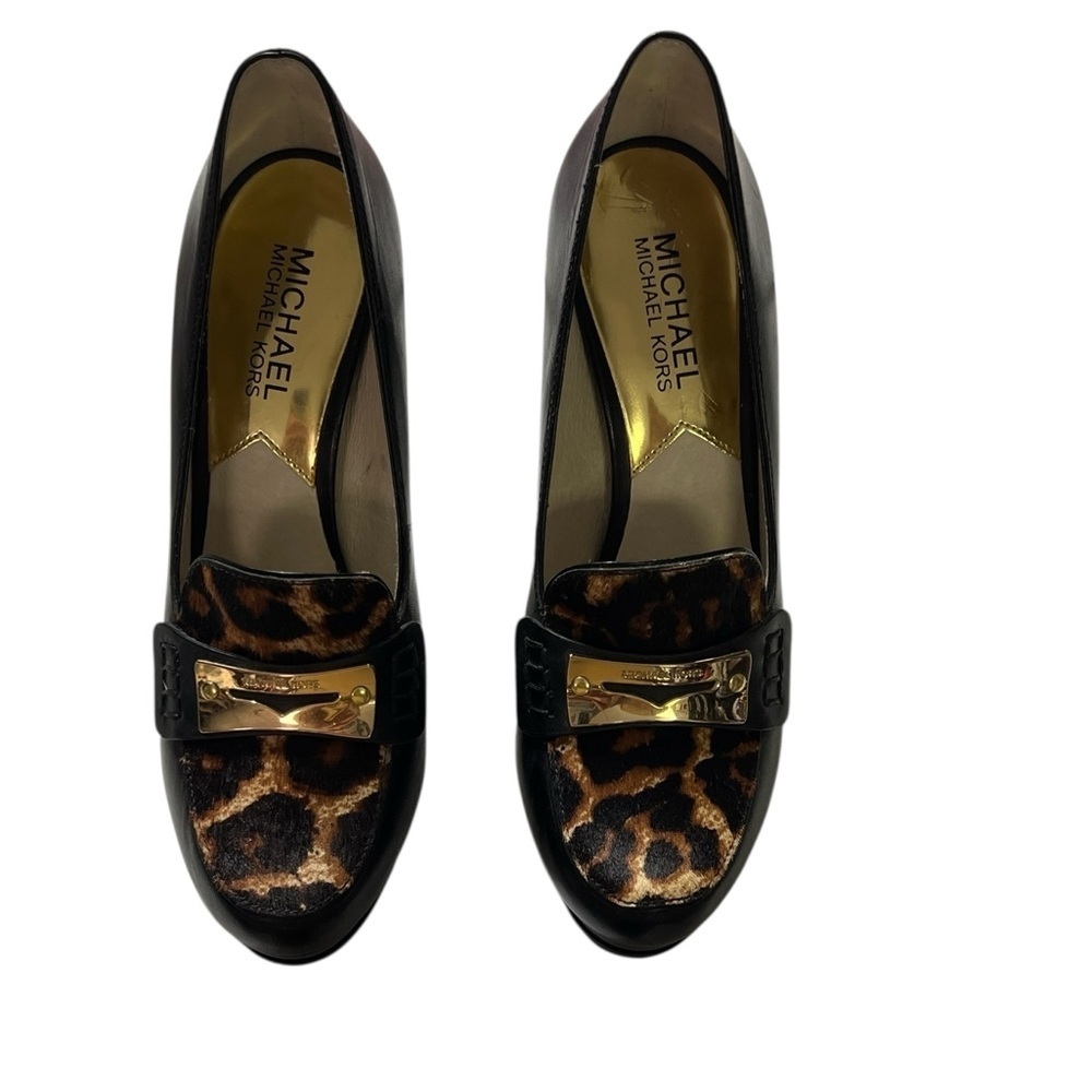 Michael Kors Calf Hair Leopard Print Black Heels - image 3